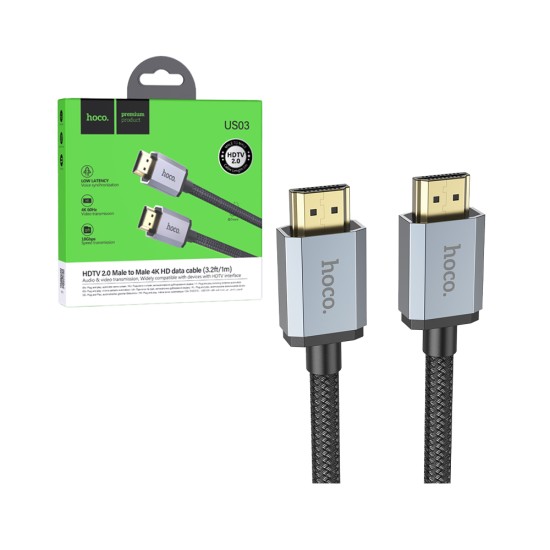 Hoco US03 2.0 4k HD HDMI Cable for Computer 1m Black